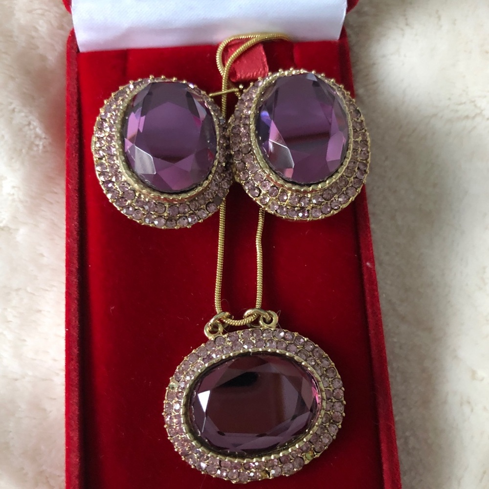 Amethyst set! Necklace with cz’s, clip earrings.
